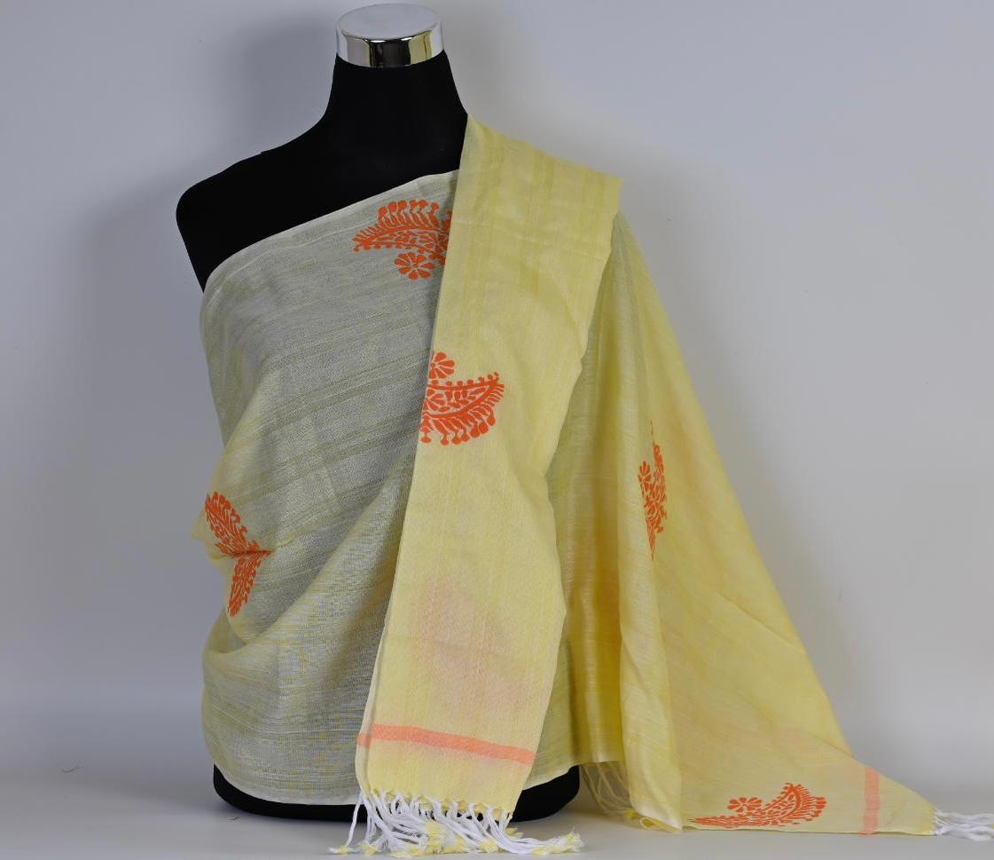 Hand-Woven Cotton Stole With Assamese Motifs